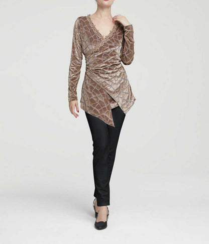 HEINE Damen Spitzen-Samt-Ausbrennershirt, taupe