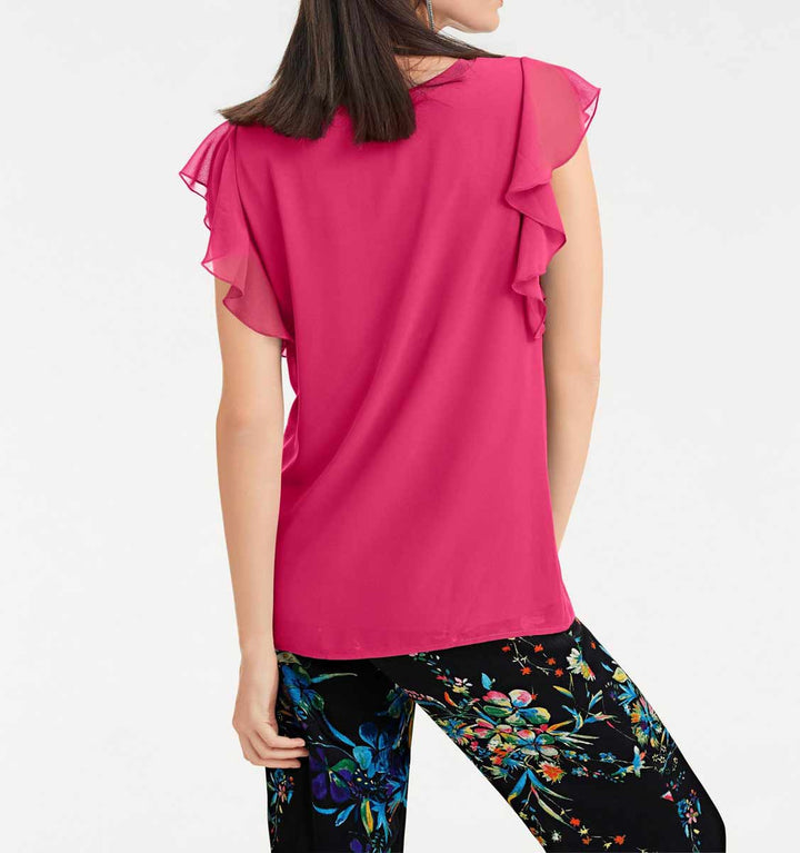 Rick Cardona Damen Designer-Blusenshirt mit Volants, pink