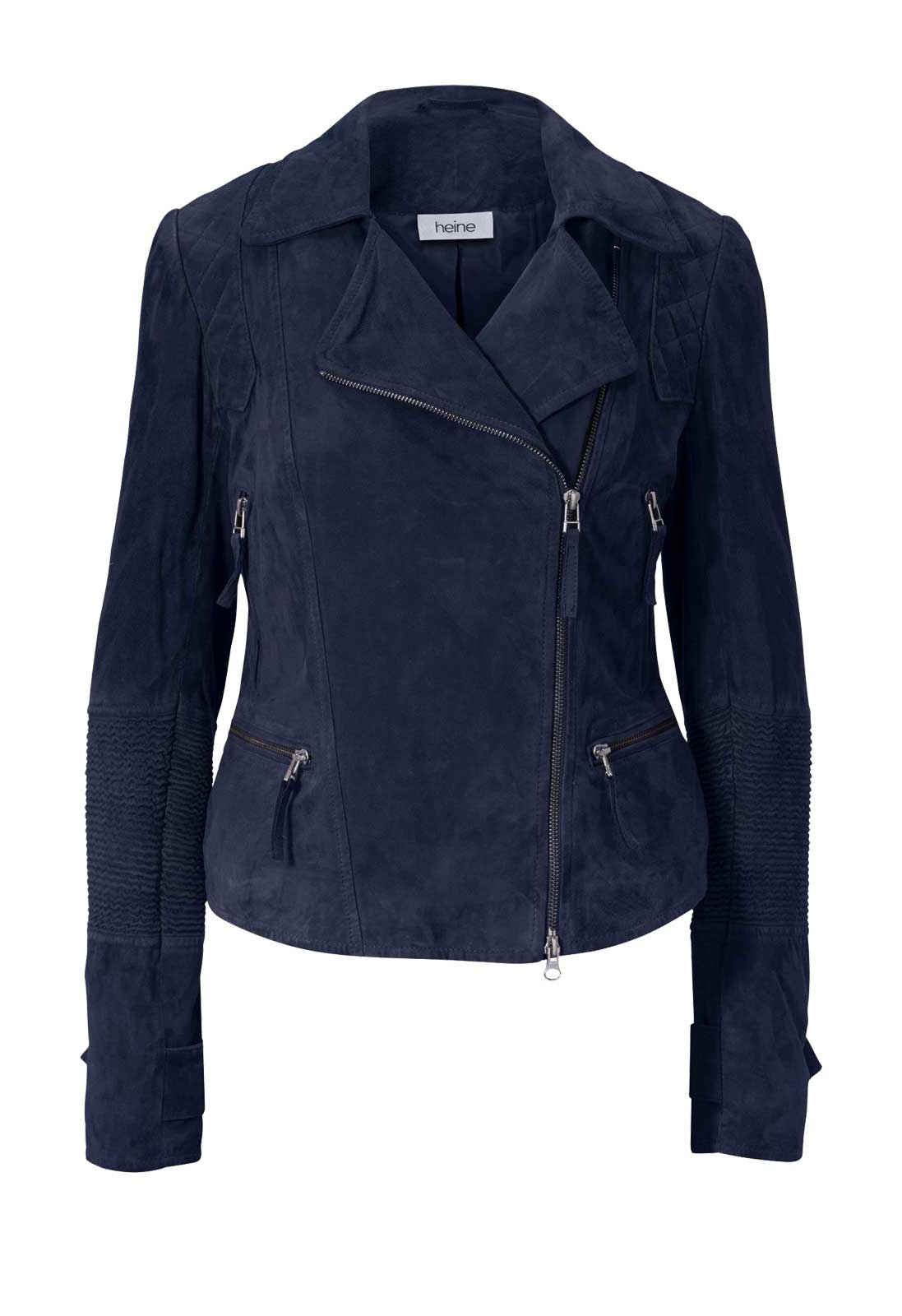 Heine Damen Ziegenveloursleder-Bikerjacke, marine