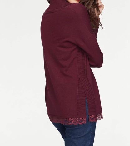 Vivance Collection Damen Rollkragenpullover mit Spitze, bordeaux