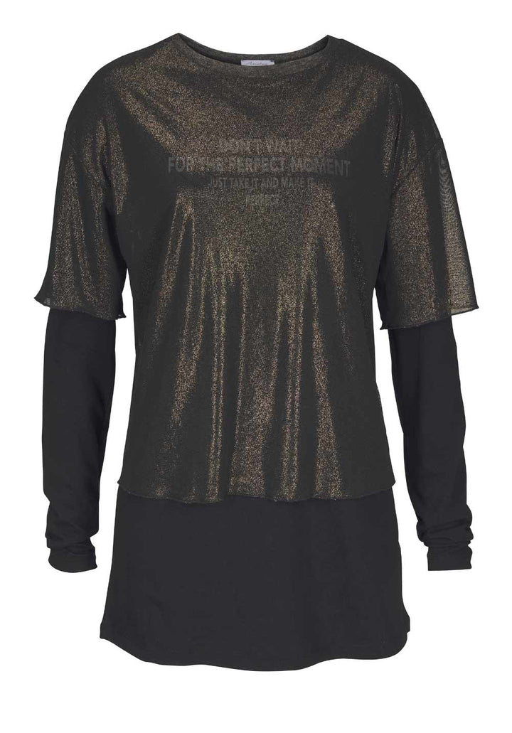 Aniston Damen 2-in-1-Longshirt, schwarz-gold