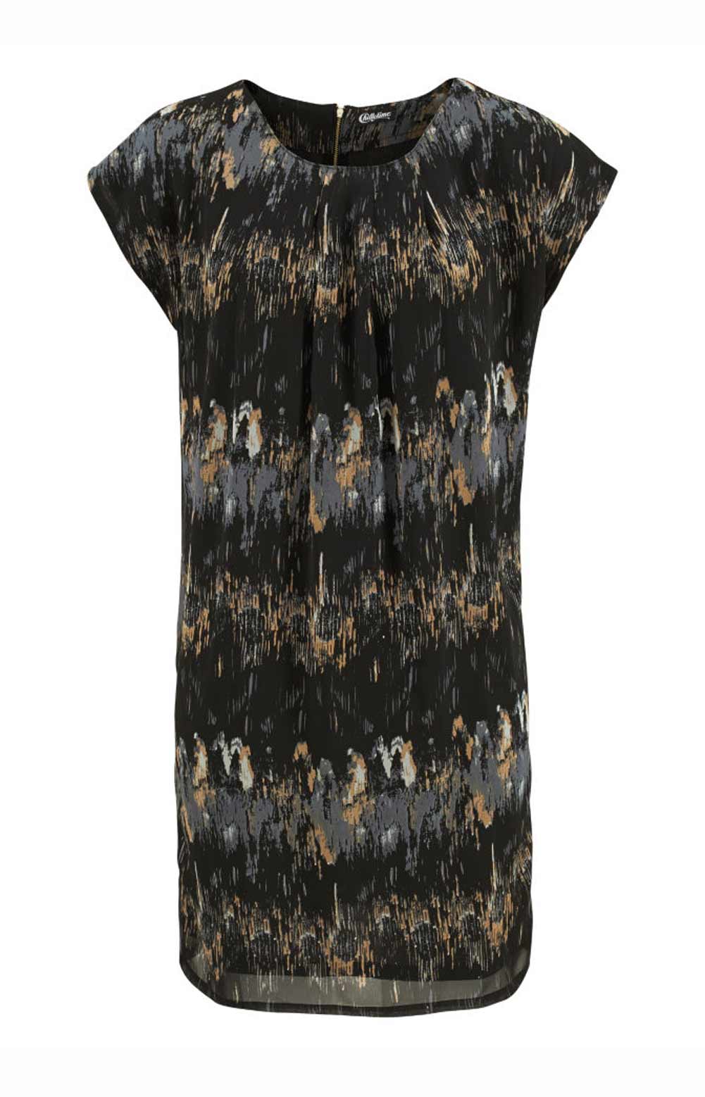 Chillytime Damen Chiffon-Kleid, schwarz-bunt