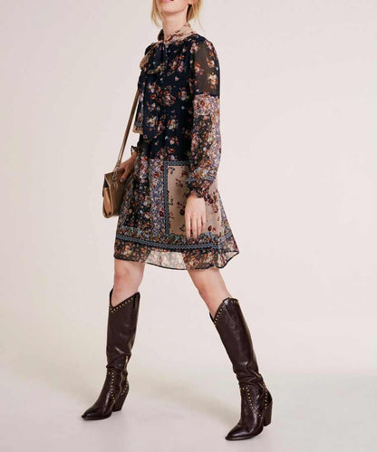 Heine Damen Druckkleid mit Schluppe, schwarz-bunt