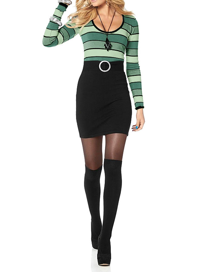 Melrose Damen Strickkleid mit Gürtel, grün-schwarz