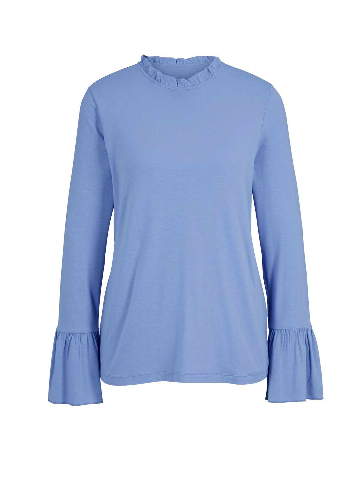 LINEA TESINI Damen Designer-Jerseyshirt m. Volants, bleu