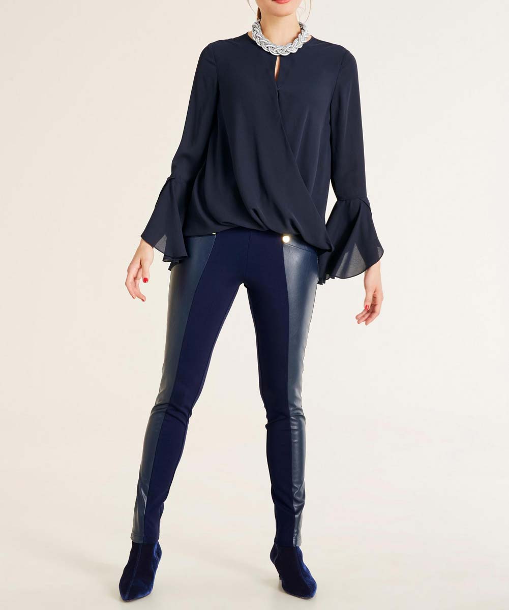 Ashley Brooke Damen Designer-Bluse mit Volants, marine