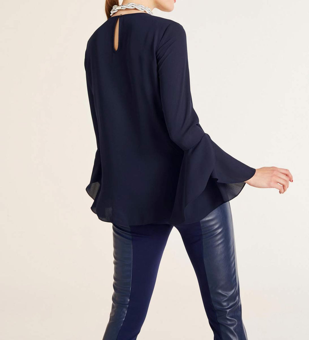 Ashley Brooke Damen Designer-Bluse mit Volants, marine