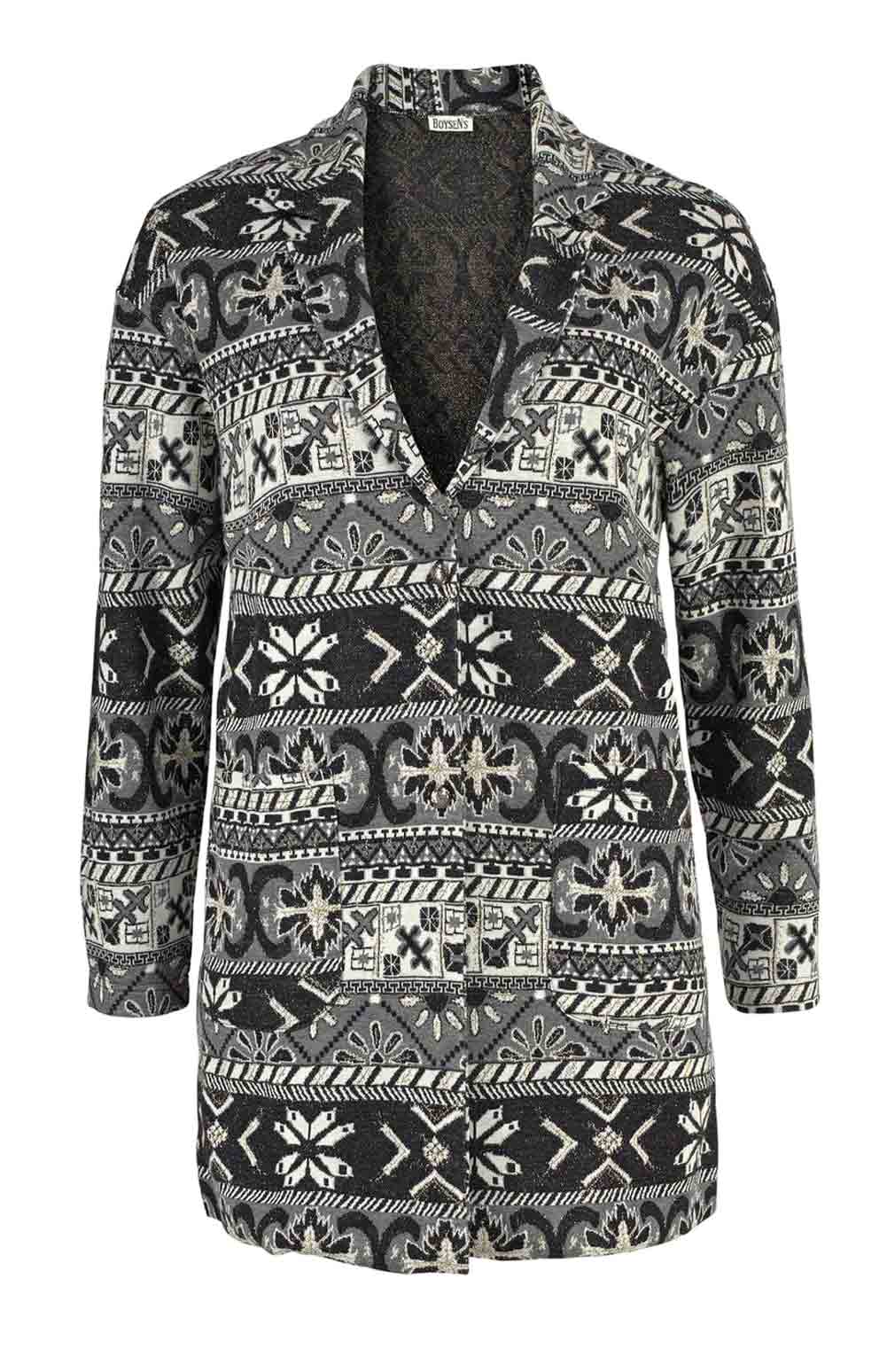 Boysens Damen Jacquard-Stricklongblazer, beige-grau