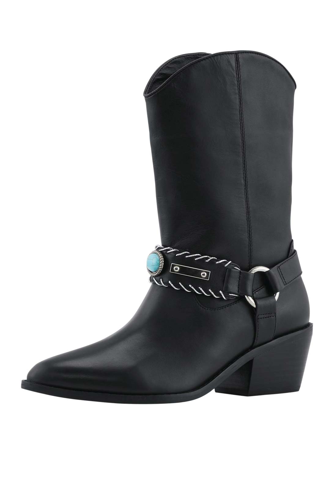 Heine Damen Leder-Cowboystiefel, schwarz