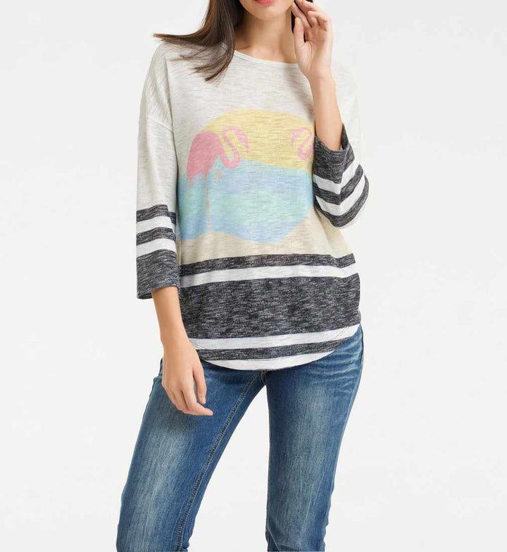 Heine - Best Connections Damen Druckpullover, natur-bunt