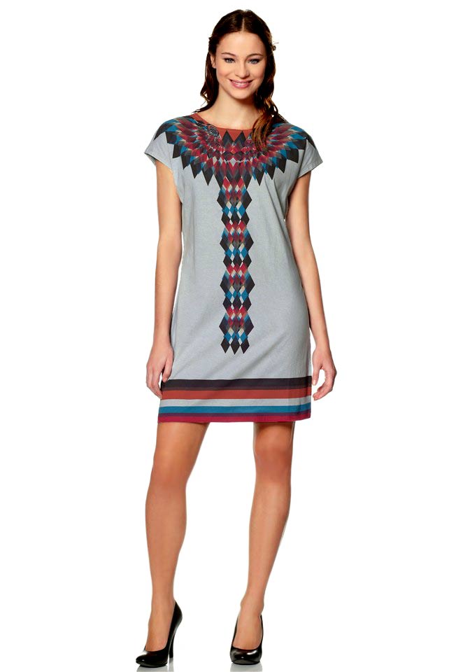 Native Damen Jerseykleid, grau-bunt