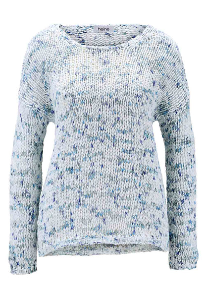 HEINE Damen Grobstrickpullover, blau-bunt