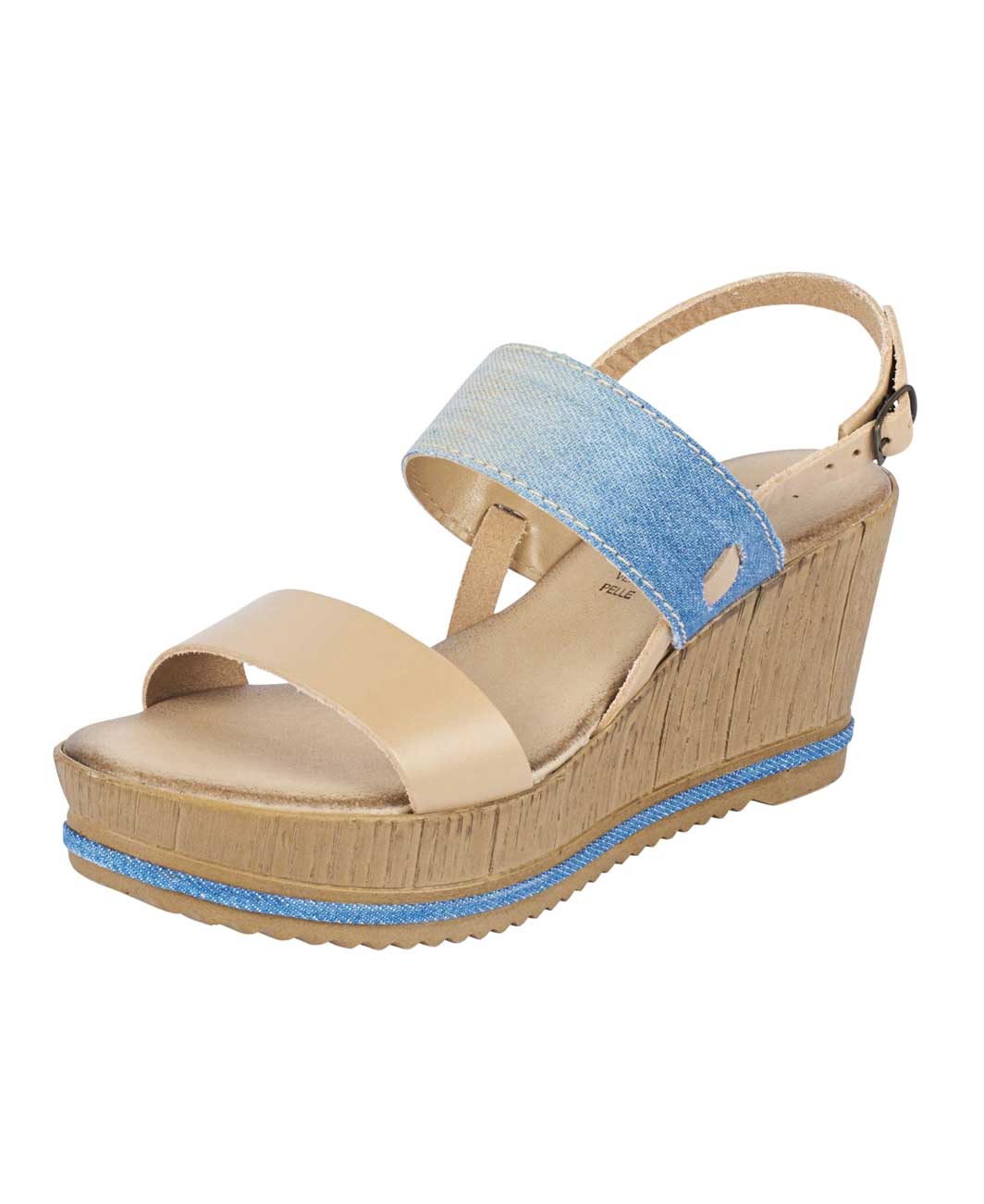 Heine Damen Keilsandalette, nude-blau