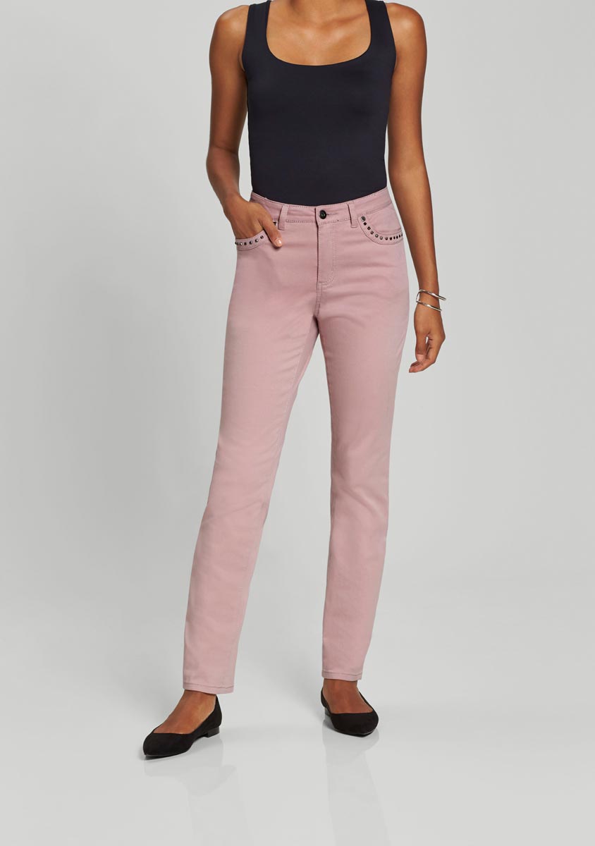 CRéATION L Damen Stretchtwill-Jeans mit Nieten, rosé