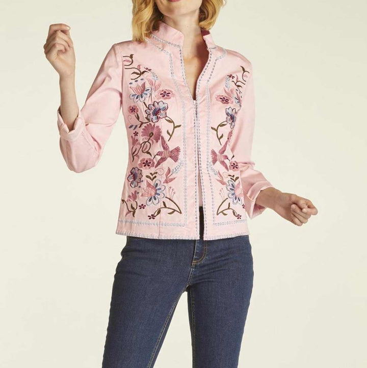 Heine Damen Jacke mit Stickerei, rosa-bunt