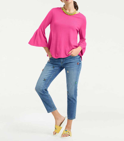 Rick Cardona Damen Designer-Pullover mit Volants, pink