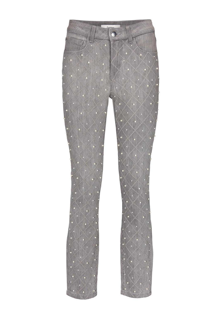 HEINE Damen Slim-Fit-Jeans mit Perlen, grau