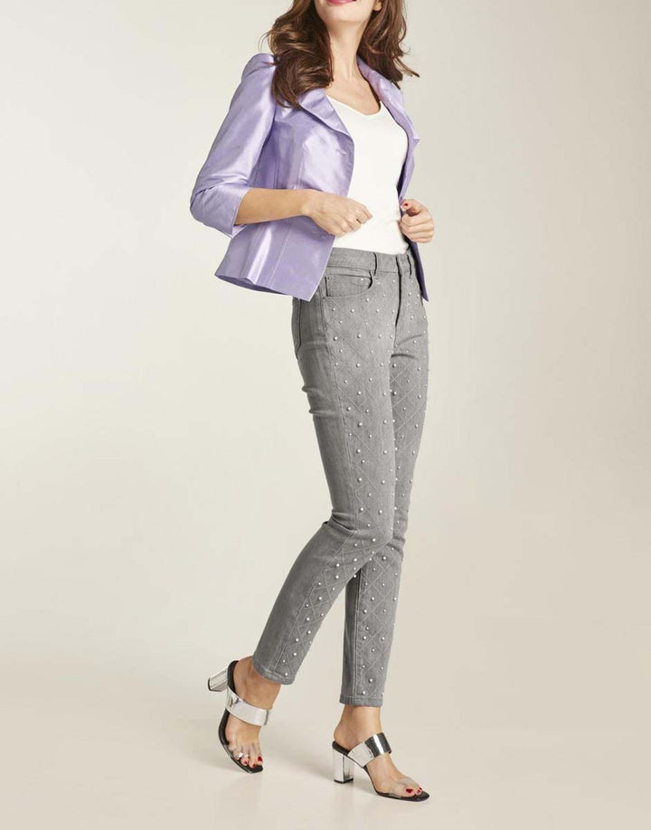 HEINE Damen Slim-Fit-Jeans mit Perlen, grau