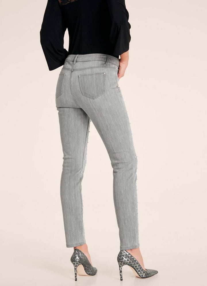 HEINE Damen Slim-Fit-Jeans mit Perlen, grau