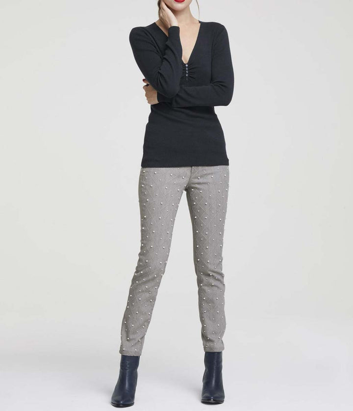 HEINE Damen Slim-Fit-Jeans mit Perlen, grau