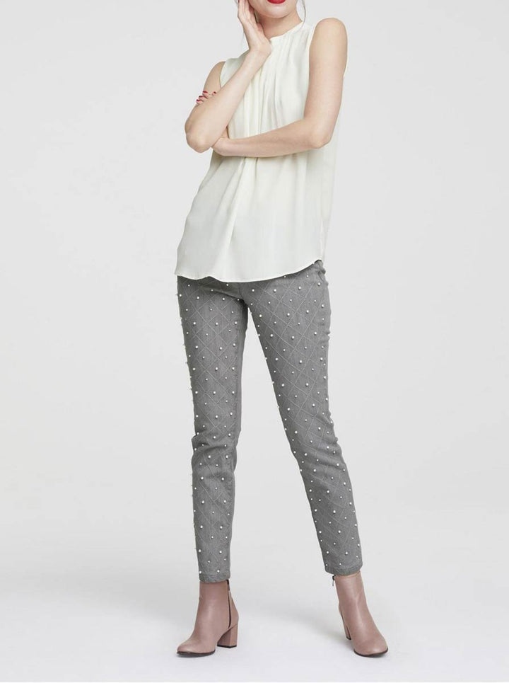 HEINE Damen Slim-Fit-Jeans mit Perlen, grau