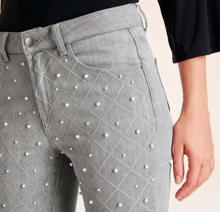 HEINE Damen Slim-Fit-Jeans mit Perlen, grau