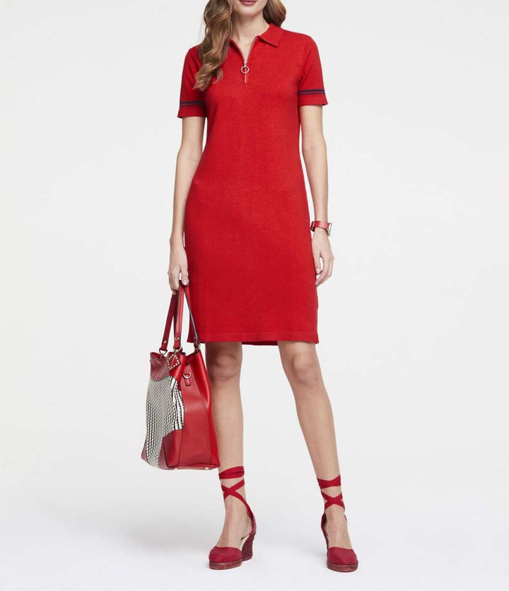 HEINE Damen Strickkleid mit Reißverschluss, rot-marine