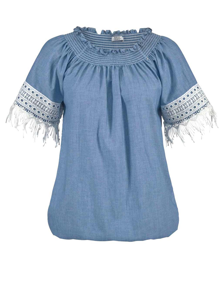 Replay Damen Marken-Carmenbluse, blau