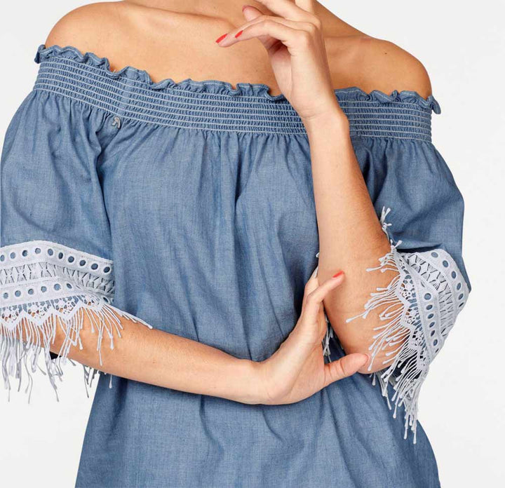 Replay Damen Marken-Carmenbluse, blau