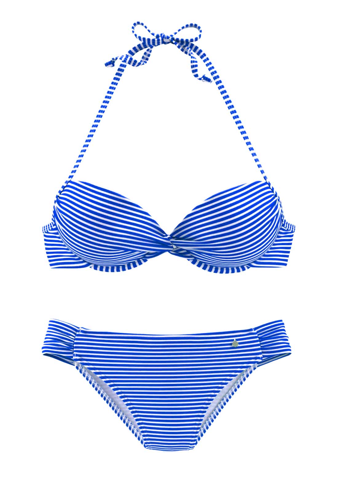 S. Oliver Damen Marken-Push-Up-Bikini, weiß-blau, C-Cup