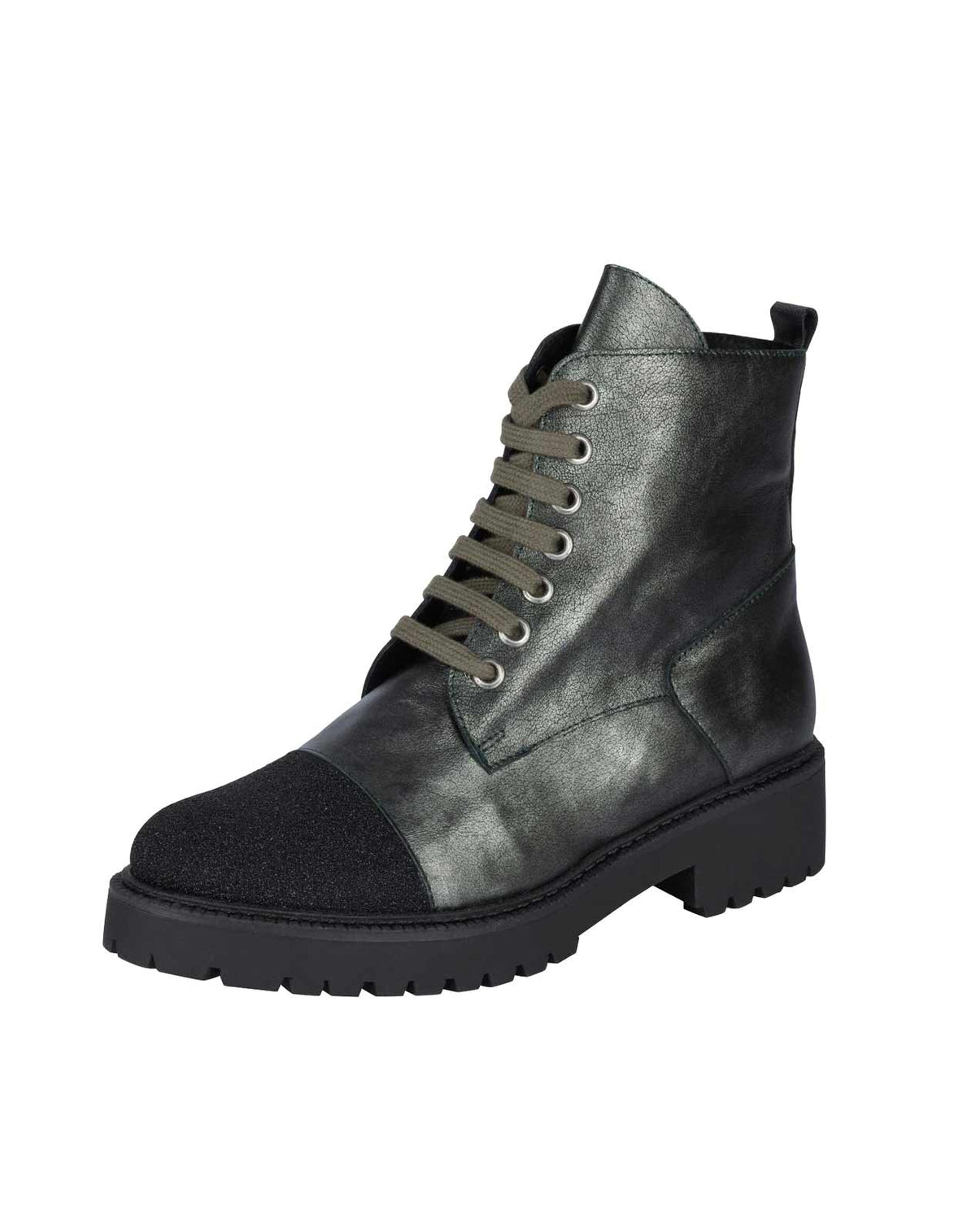 Heine Damen Leder-Stiefelette, schwarz-grün