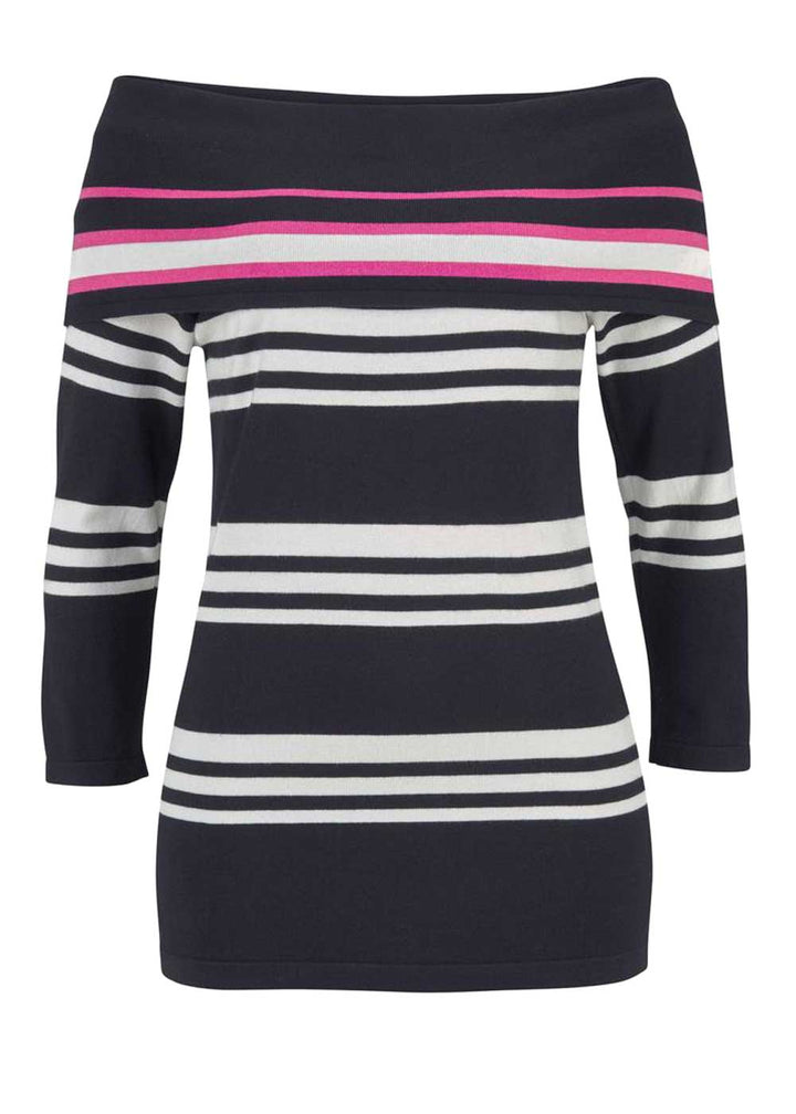 Cheer Damen Carmenpullover, navy-weiß