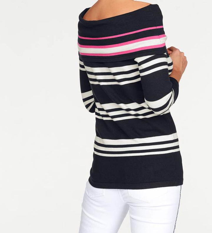 Cheer Damen Carmenpullover, navy-weiß