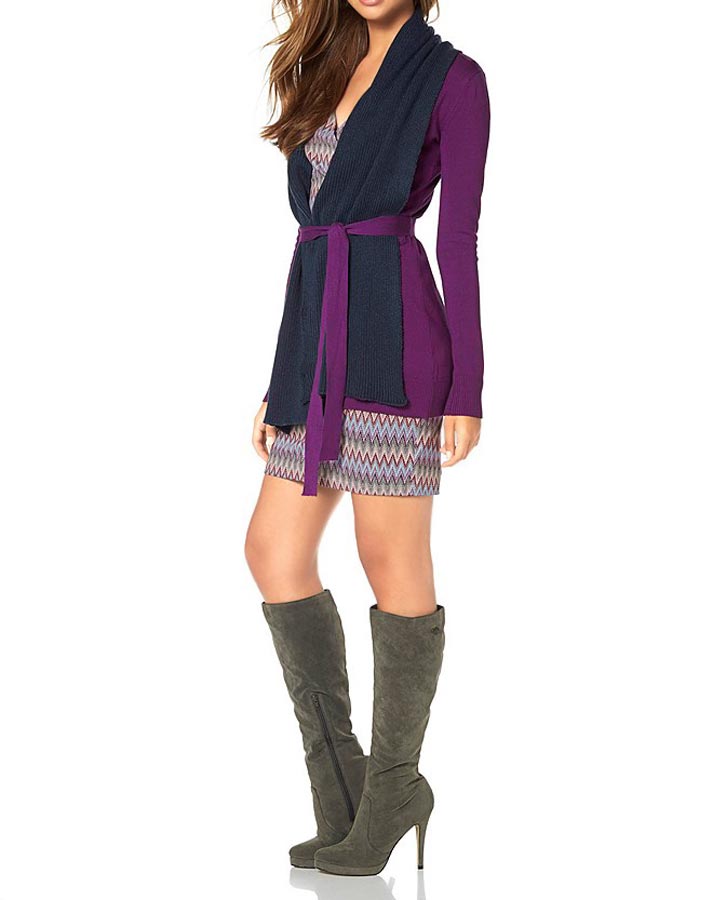 Buffalo Damen Marken-Strickjacke mit Schal, lila-blau