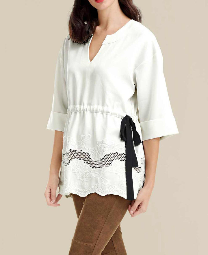 Ashley Brooke Damen Designer-Tunikashirt mit Stickerei, offwhite