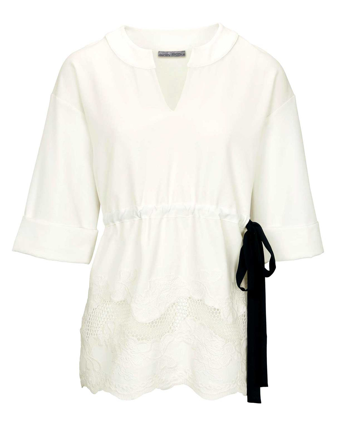 Ashley Brooke Damen Designer-Tunikashirt mit Stickerei, offwhite