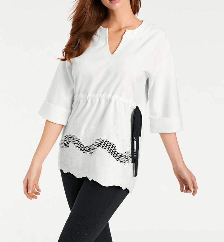 Ashley Brooke Damen Designer-Tunikashirt mit Stickerei, offwhite