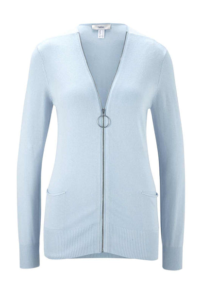 HEINE Damen Reißverschluß-Strickjacke, hellblau