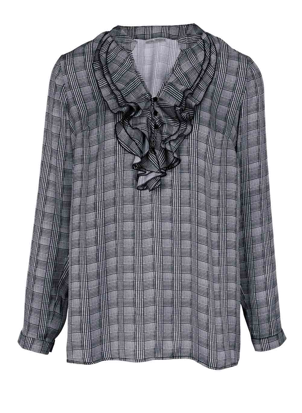 Heine Damen Druckbluse mit Volants, schwarz-weiß