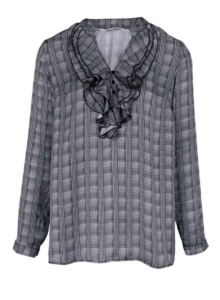 Heine Damen Druckbluse mit Volants, schwarz-weiß