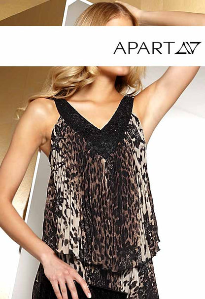 Apart Damen Chiffon-Plisseekleid mit Perlen, Leomuster