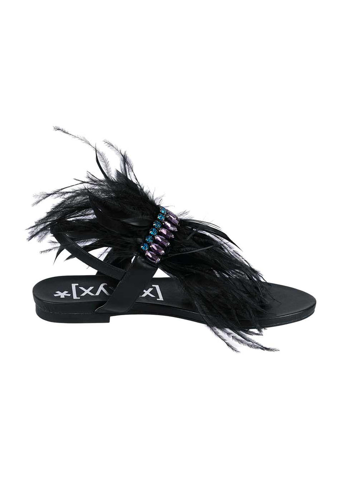 Xyxyx Damen Marken-Dianette mit Federn, schwarz