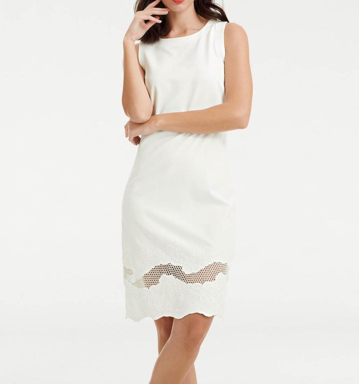 Rick Cardona Damen Designer-Etuikleid m. Stickerei, ecru
