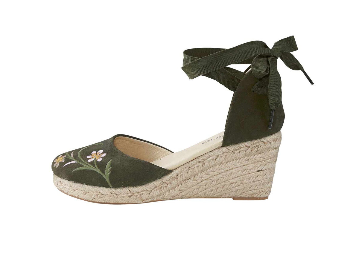 HEINE Damen Keilsandalette mit Stickerei, khaki