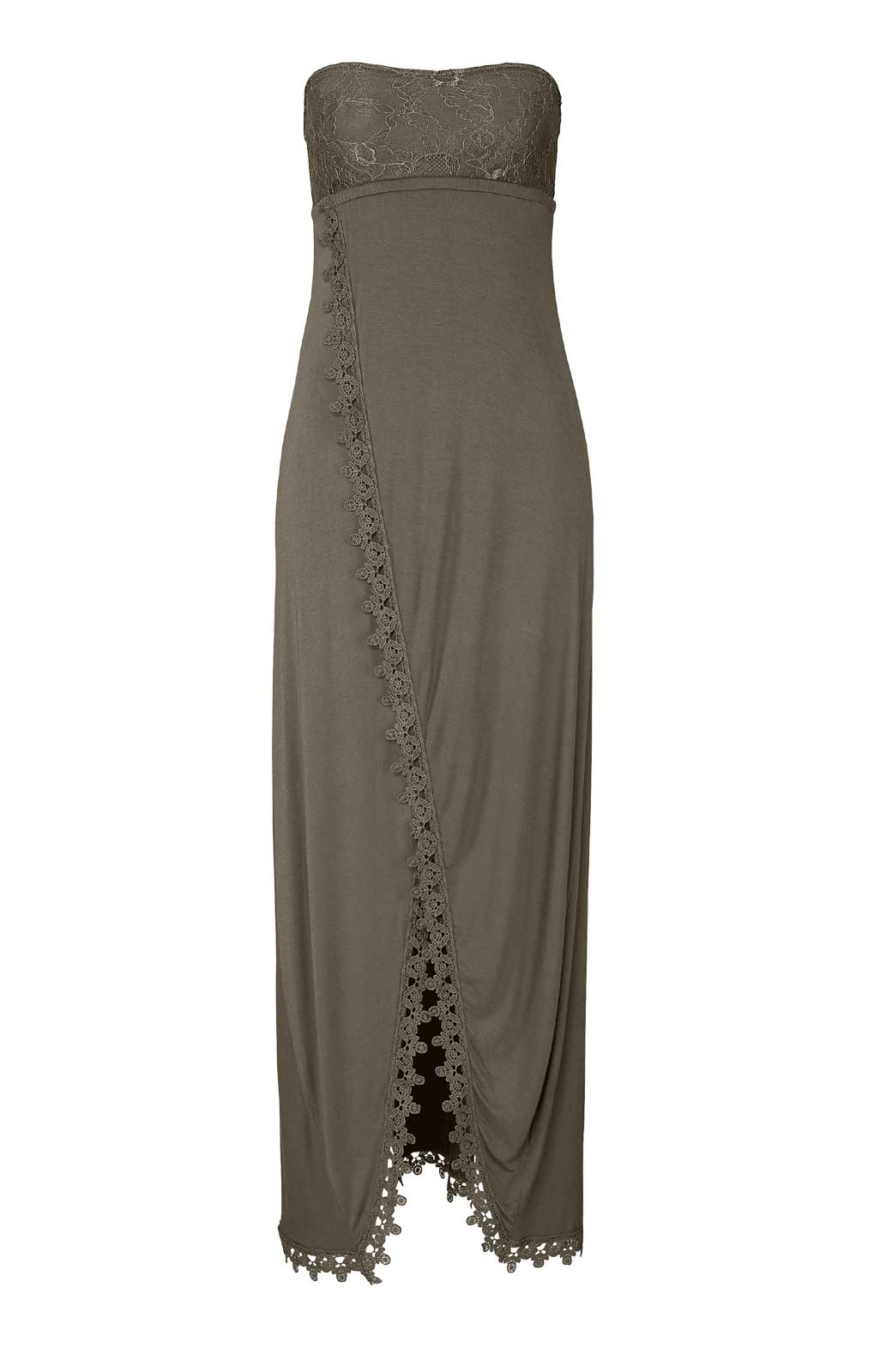 Buffalo Damen Marken-Bandeau-Maxikleid mit Spitze, taupe