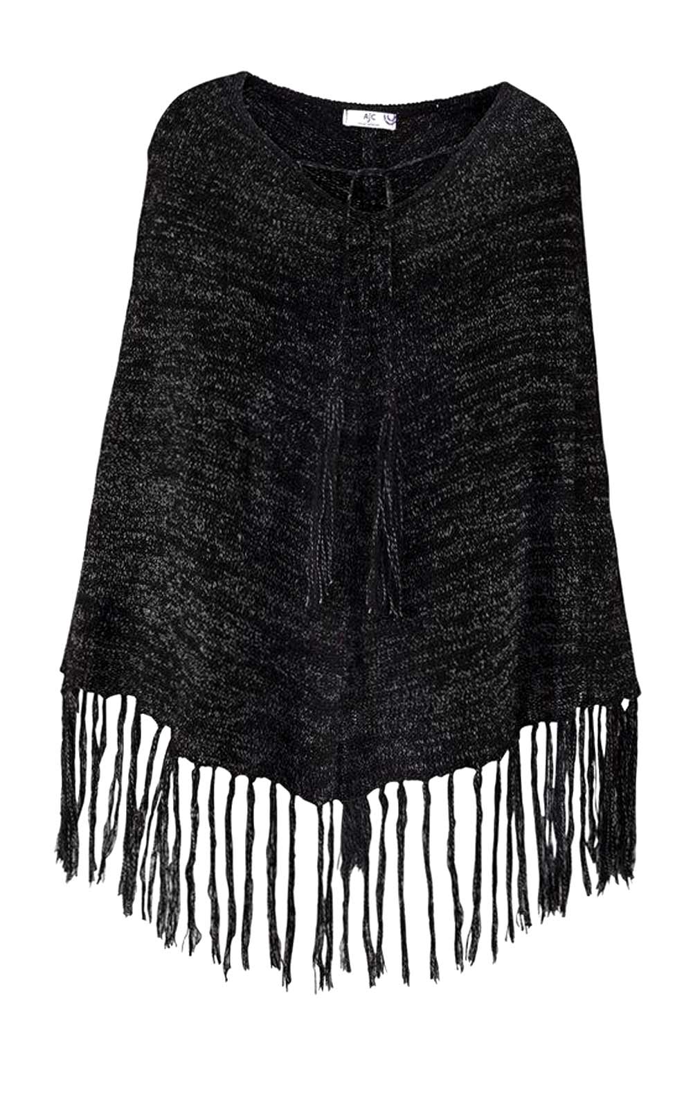 Ajc Damen-Strickponcho, schwarz-melange