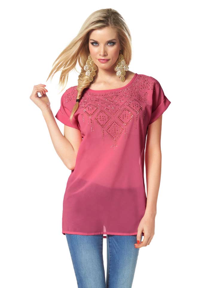 Melrose Damen Blusenshirt mit Strass, altrosé-gold