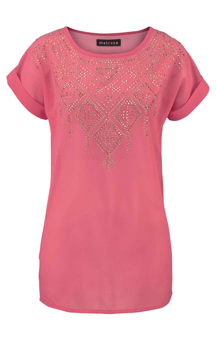 Melrose Damen Blusenshirt mit Strass, altrosé-gold