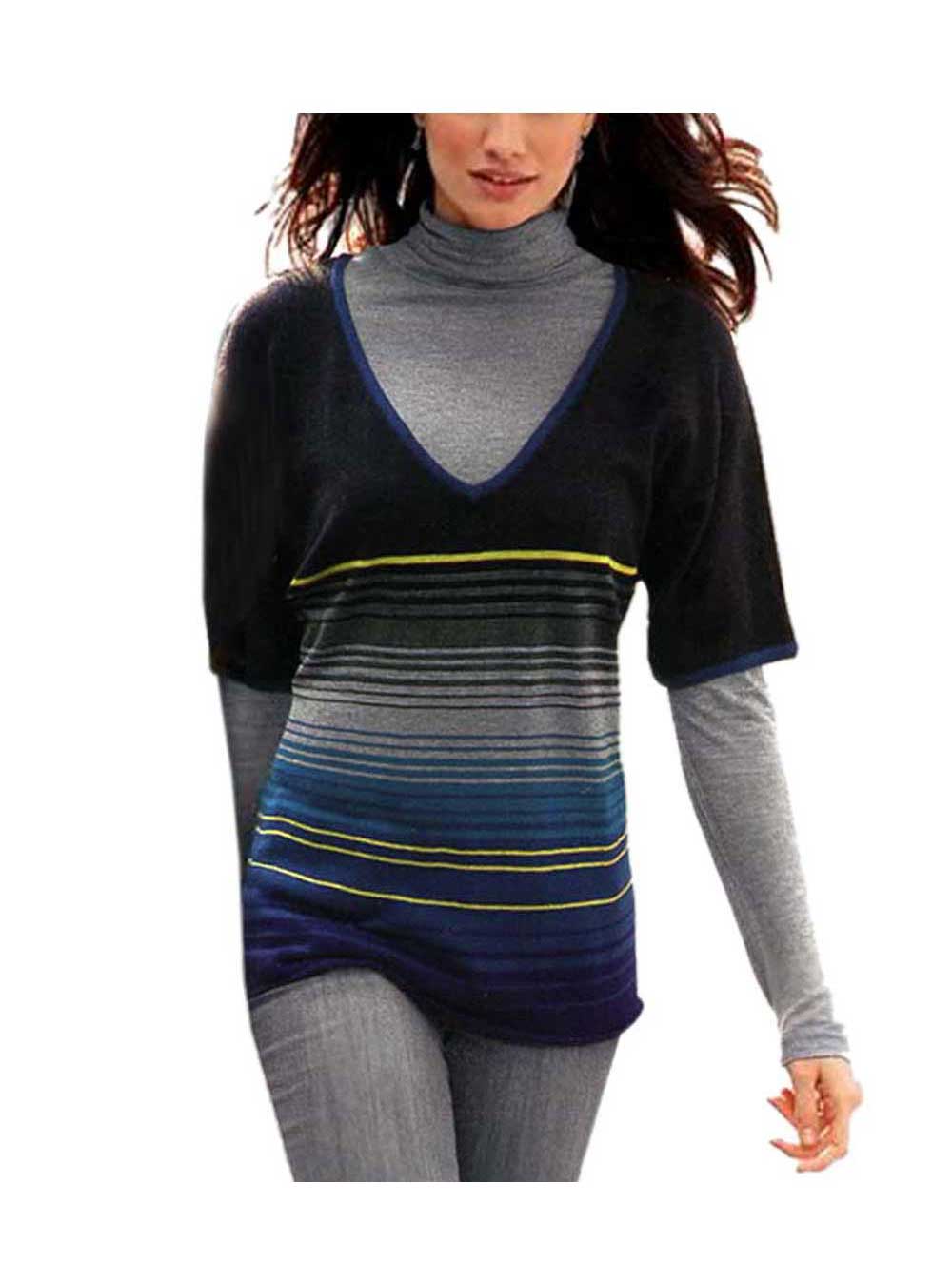 Laura Scott Damen Pullover, anthrazit mit Streifen