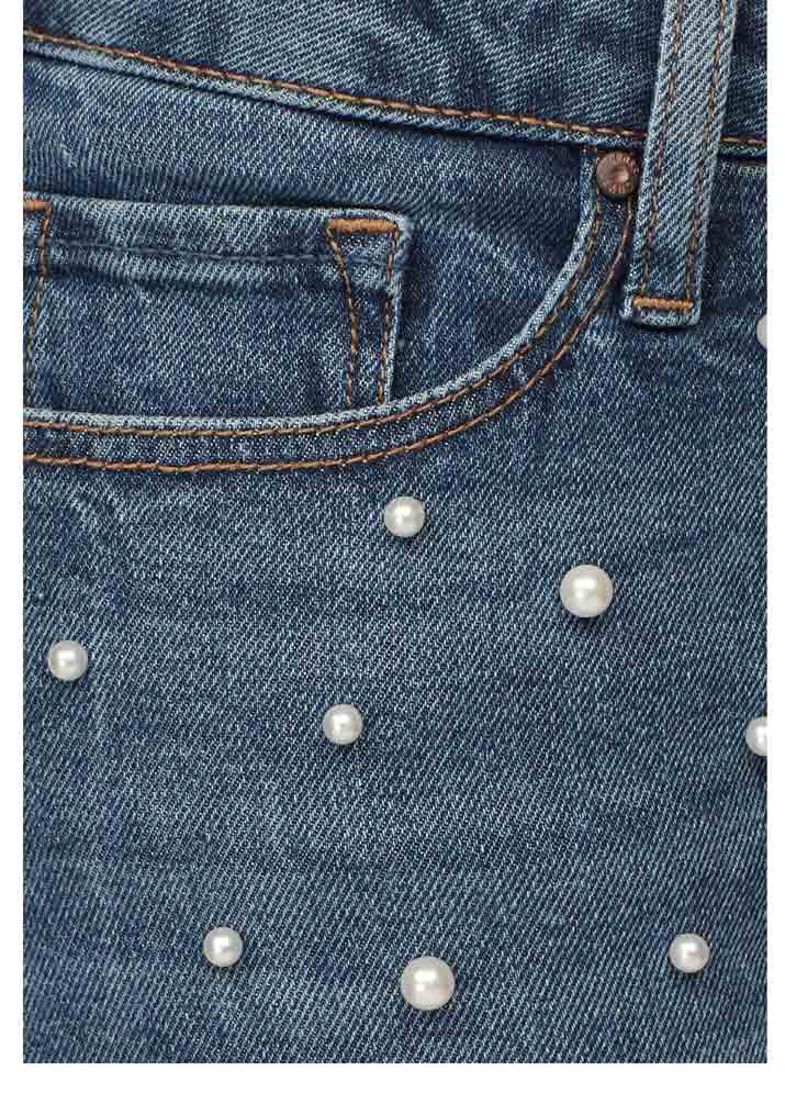 Cross Damen Marken-Jeansshorts mit Perlen, blau